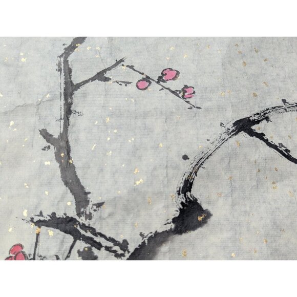 Vintage Japanese ink drawing Cherry blossom on gold flecked rice paper - Picture 4 of 10